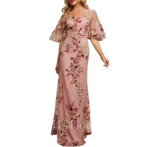 JJs House Sheath Column V-Neck Lace Floral Evening Dress size 8